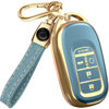 Picture of for 2025 Honda Pilot Key Fob Cover and Leather Keychain - for Honda Accord, Civic, CR-V, HR-V - 2022-2025 Full Cover Key Case - TPU Keyfob Cover Compatible with KR5TP-4 - Blue and Gold