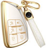 Picture of for GMC Yukon Key Fob Cover and Leather Keychain - Full Cover Key Case for Chevy Suburban, Tahoe for Buick Avenir, Envision - 2021-2023 TPU Keyfob Cover Compatible with YG0G21TB2 - White and Gold