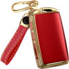 Picture of for Mazda CX5 Key Fob Cover and Leather Keychain - Full Cover Key Case for Mazda 3, 6, CX-5, CX-9, CX-30, CX-50, CX-70 - 2019-2024 TPU Keyfob Cover Compatible with WAZSKE11D0 - Red and Gold