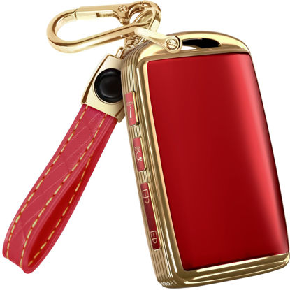 Picture of for Mazda CX5 Key Fob Cover and Leather Keychain - Full Cover Key Case for Mazda 3, 6, CX-5, CX-9, CX-30, CX-50, CX-70 - 2019-2024 TPU Keyfob Cover Compatible with WAZSKE11D0 - Red and Gold