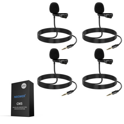Picture of NEEWER 4 Pack Lavalier Lapel Microphone for DJI Wireless Mic Transmitters, Compatible with Rode Wireless GO II 2, Omnidirectional Condenser Wired Clip On Lav Mics for Stage YouTube Live Streaming, CM5
