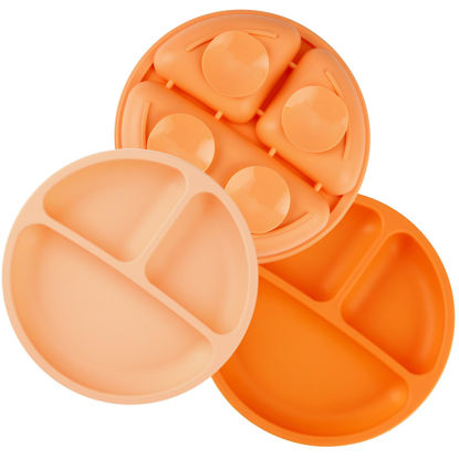 Picture of PandaEar 3 Pack Toddler Plates, Silicone Divided Suction Plate for Babies, BPA-Free 100% Food-Grade Silicone Unbreakable Baby Plate (Orange)