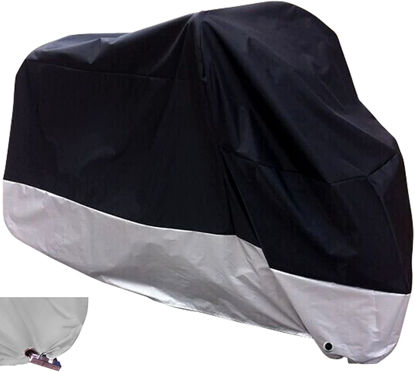 Picture of XYZCTEM All Season Black Waterproof Sun Motorcycle Cover,Fits up to 87" Motors (M & Lockholes)