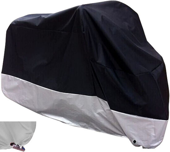 Picture of XYZCTEM All Season Black Waterproof Sun Motorcycle Cover,Fits up to 87" Motors (M & Lockholes)