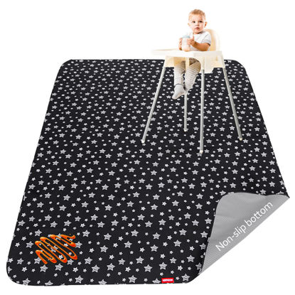 Picture of Large Splat Mat 54”x 72”Extra Large Waterproof Floor Mat with Non Slip Bottom, Baby Art Mat for Craft/Playtime/Mealtime on Table, Washable Portable Picnic Mat - Black Star, 4.5ft x 6ft