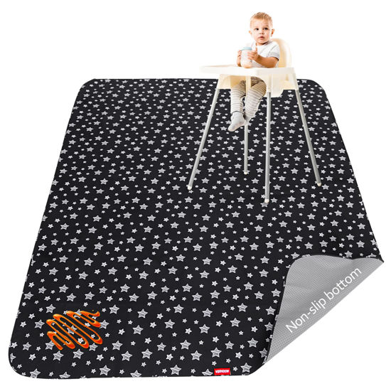 Picture of Large Splat Mat 54”x 72”Extra Large Waterproof Floor Mat with Non Slip Bottom, Baby Art Mat for Craft/Playtime/Mealtime on Table, Washable Portable Picnic Mat - Black Star, 4.5ft x 6ft