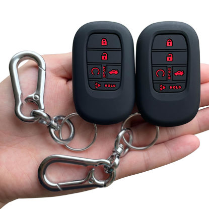 Picture of TANDRIVE Key Fob Cover for (5 Buttons) Honda 2022 2023 2024 2025 Civic Accord HR-V Pilot CR-V, Silicone, 2-Pack, Red Button, Black