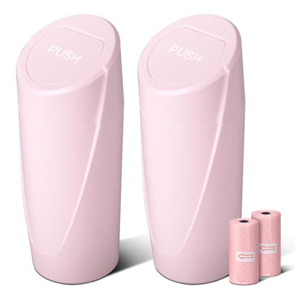 Picture of Car Trash Can Bin with Lid - 2 Packs Car Garbage Can Cup Holder - Pink Mini Leakproof Vehicle Trash Garbage Can Bin with 40pcs Trash Bags-Car Organizers and Storage for Front Back Seat Accessories