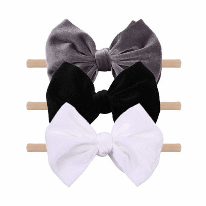 Picture of YanJie Brand Hairband - Handmade Velvet Baby Bows & Stretchy Nylon Headbands for Girls Infants Toddlers Child(4.5 black-velvet, 3 Count)