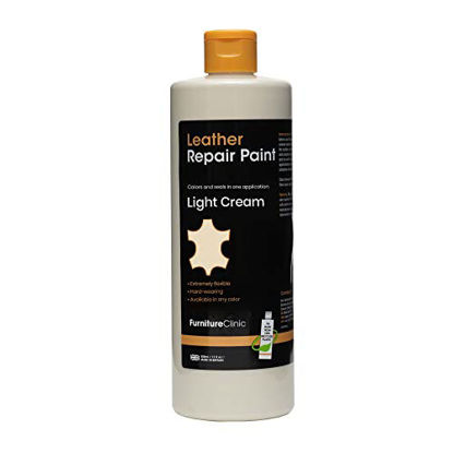 Picture of Furniture Clinic Leather Repair Paint | 2-in-1 Seal and Color | Use on Scratches, Tears, and Holes in Car Seats, Furniture | Quick and Easy Leather Repair Kit for Furniture (Light Cream, 500ml/17oz)