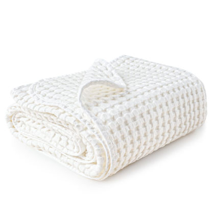 Picture of Konssy Waffle Baby Blankets, Nursery Blankets for Boys Girls, Swaddle Blankets Neutral Soft Lightweight Toddler and Kids Throw Blankets(White)