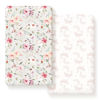 Picture of Fitted Crib Sheets Set 2 Pack, Ultra Soft Stretch Jersey Knit Crib Sheet Fit All Standard Crib Mattress Pads Safe and Snug, Crib Fitted Sheet for Baby, Beautiful Flowers and Insects Pattern
