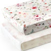 Picture of Fitted Crib Sheets Set 2 Pack, Ultra Soft Stretch Jersey Knit Crib Sheet Fit All Standard Crib Mattress Pads Safe and Snug, Crib Fitted Sheet for Baby, Beautiful Flowers and Insects Pattern