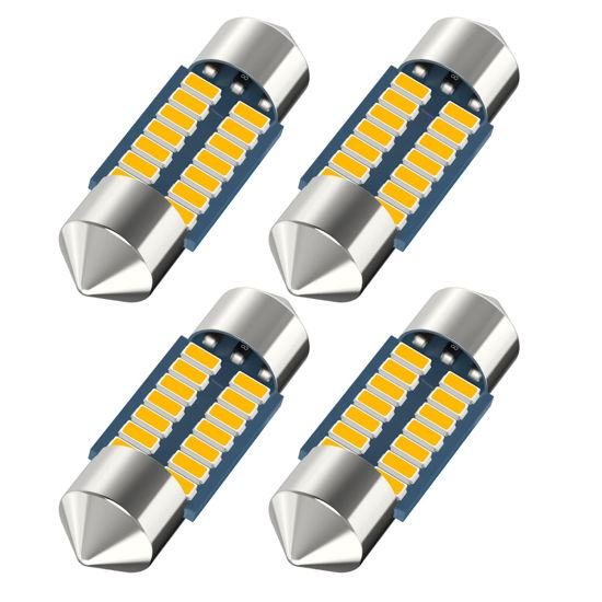 Picture of Serundo Auto DE3175 Led Car Bulb 31mm 1.22in Led Festoon Bulb, DE3021 DE3022 DE3023 6428 6430 7065 Led Festoon Bulb, Interior Led Used for Car Map Dome Light etc,Pack of 4pcs Amber Yellow Color