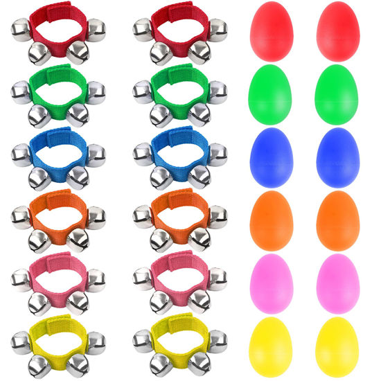 Picture of Augshy 24 Packs Shaker Musical Instruments for Kids, 12 Packs Egg Shaker and 12 Packs Wrist Hand Band Jingle Bells