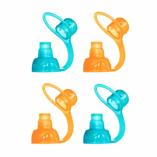 Picture of ChooMee SoftSip Food Pouch Top | Baby Led Weaning | No Spill Flow Control Valve, Protects Childs Mouth, 100% Silicone, BPA Free | Orange Aqua, 4 CT