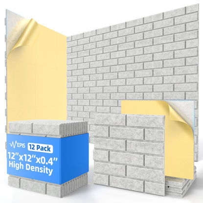 Picture of 12 Pack Acoustic Panels with Self Adhesive, 12" X 12" X 0.4" High Density Sound Proof Foam Panels for Walls, Soundproof Wall Panels, Brick Sound Absorbing Panels for Home Studio Office Decor - Gray