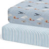 Picture of 2-Pack Crib Sheet for Standard Crib & Toddler Mattress (Watercolor Airplanes and Clouds) - Premium Fitted Baby Crib Sheets - Buttery Soft Cotton Blend - Crib Mattress Sheets Fitted - Baby Bed Sheets