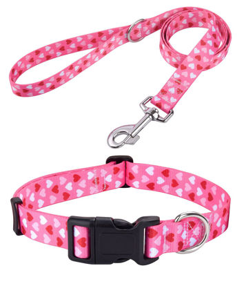 Picture of Mihqy Valentine's Day Dog Collar and Leash Set - Adjustable Heart Dog Collar - Love Theme - Perfect for Small Medium Large Dogs(Pink Heart Set,XS)