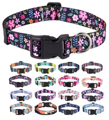 Picture of Mihqy Dog Collar with Bohemia Floral Tribal Geometric Patterns - Soft Ethnic Style Collar Adjustable for Small Medium Large Dogs(Floral,M)
