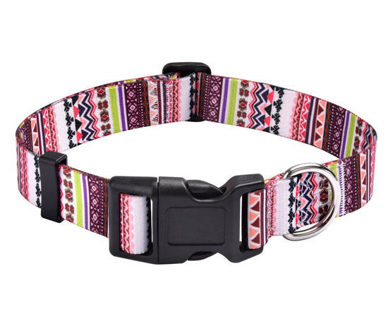 Picture of Mihqy Dog Collar with Bohemia Floral Tribal Geometric Patterns - Soft Ethnic Style Collar Adjustable for Small Medium Large Dogs(Pink Bohemia,L)