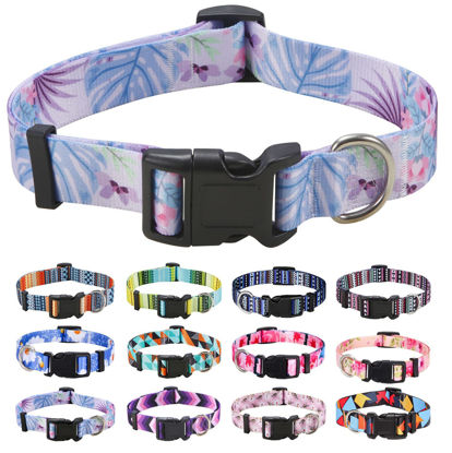 Picture of Mihqy Dog Collar with Bohemia Floral Tribal Geometric Patterns - Soft Ethnic Style Collar Adjustable for Small Medium Large Dogs (Purple Flower,XS)