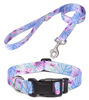 Picture of Mihqy Dog Collar and Leash Set with Bohemia Floral Tribal Geometric Patterns - Soft Ethnic Style Collar Adjustable for Small Medium Large Dogs(Purple Flower Flower Set,L)