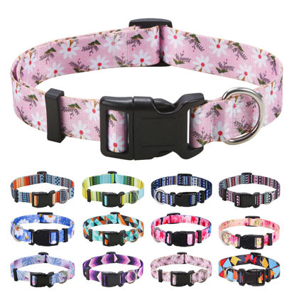 Picture of Mihqy Dog Collar with Bohemia Floral Tribal Geometric Patterns - Soft Ethnic Style Collar Adjustable for Small Medium Large Dogs (White Flower,L)