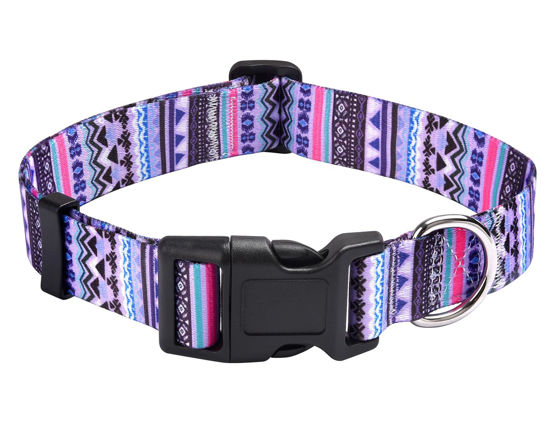 Picture of Mihqy Dog Collar with Bohemia Floral Tribal Geometric Patterns - Soft Ethnic Style Collar Adjustable for Small Medium Large Dogs(Purple Bohemia,L)
