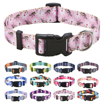 Picture of Mihqy Dog Collar with Bohemia Floral Tribal Geometric Patterns - Soft Ethnic Style Collar Adjustable for Small Medium Large Dogs (Pink White Flower,XS)