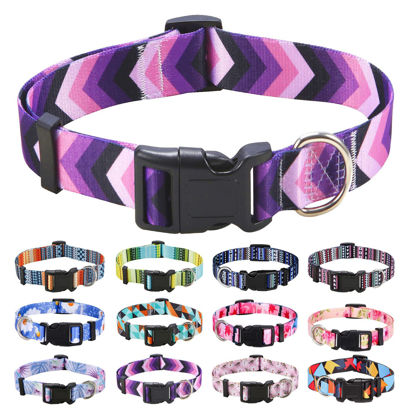 Picture of Mihqy Dog Collar Set with Bohemia Floral Tribal Geometric Patterns - Soft Ethnic Style Collar Adjustable for Small Medium Large Dogs(Purple Arrow,XS)