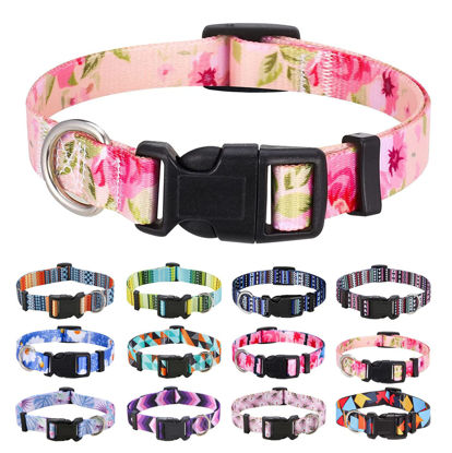 Picture of Mihqy Dog Collar with Bohemia Floral Tribal Geometric Patterns - Soft Ethnic Style Collar Adjustable for Small Medium Large Dogs (Pink Rose, S)