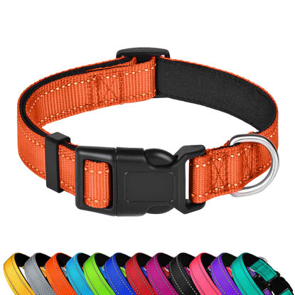 Picture of PWOD Reflective Dog Collar, Adjustable Soft Neoprene Padded Nylon Pet Collars with Buckle for Large Dogs, Orange,L