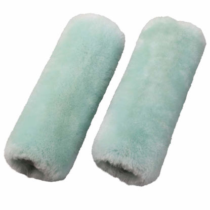 Picture of 2 Pack Natural Fur Comfort Auto Authentic Sheepskin Car Seat Belt Pads for Adults, Soft Texture Shoulder Neck Cushion Pad Protector, Genuine Australia Merino Wool Cover (Mint Green)