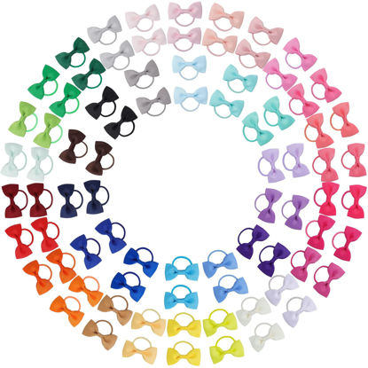 Picture of Jollybows 80 Pcs Hair Bow Tie For Girls - Baby Mini Hair Tie Bows Elastic Hair Accessories For Toddler Infant