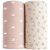 Picture of Konssy 2 Pack Muslin Swaddle Blankets, 100% Cotton Receiving Blanket Large 47 x 47 inches for Baby Boys Girls, Soft Breathable Muslin Baby Blanket for Newborn (Pink Sun,Khaki Leaf)