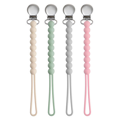 Picture of Pacifier Clips for Boys Girls - MORIBOX 4 Pack Paci Clip Soothe Baby Binky Holder for Shower Birthday Gift