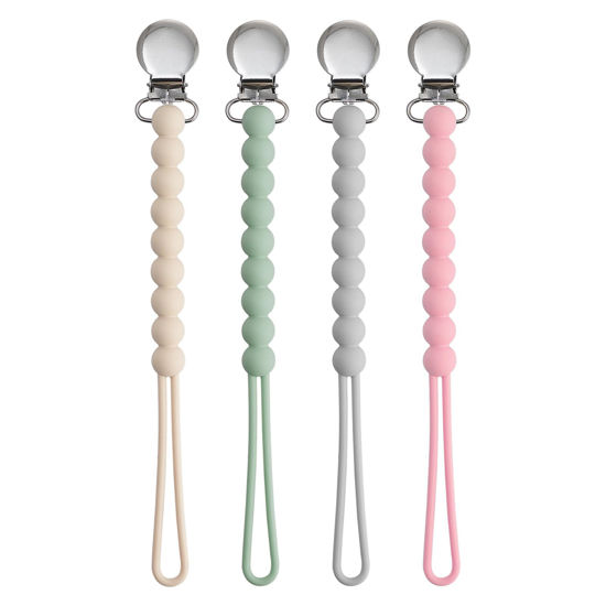 Picture of Pacifier Clips for Boys Girls - MORIBOX 4 Pack Paci Clip Soothe Baby Binky Holder for Shower Birthday Gift