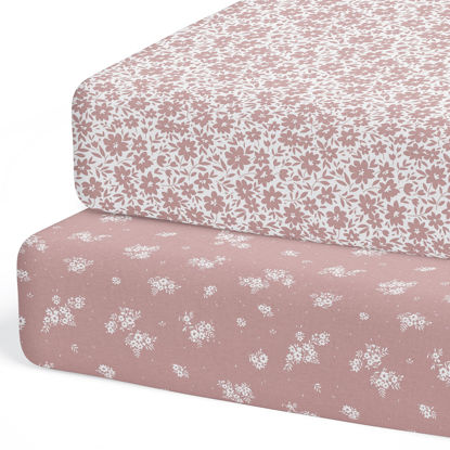 Picture of 2-Pack Crib Sheet for Standard Crib & Toddler Mattress (Antique Rose) - Premium Fitted Baby Crib Sheets Girl - Buttery Soft Cotton Blend - Crib Mattress Sheets Fitted - Baby Bed Sheets