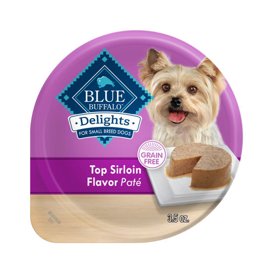 Picture of Blue Buffalo Delights Natural Adult Small Breed Wet Dog Food Cups, Pate Style, Top Sirloin Flavor in Savory Juice 3.5-oz (Pack of 12)