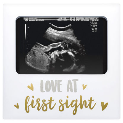 Picture of Tiny Ideas Love at First Sight Sonogram Picture Frame, Gender Neutral Ultrasound Keepsake, Ideal Pregnancy Gift, Baby Shower and Nursery Decor, 4” x6” Photo Insert, Gold, Silver And White