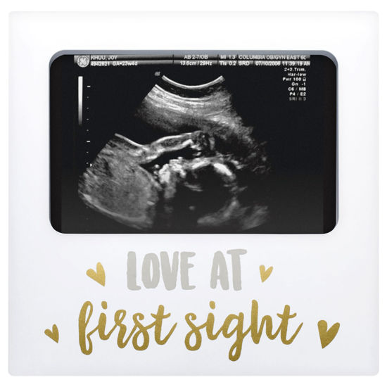Picture of Tiny Ideas Love at First Sight Sonogram Picture Frame, Gender Neutral Ultrasound Keepsake, Ideal Pregnancy Gift, Baby Shower and Nursery Decor, 4” x6” Photo Insert, Gold, Silver And White