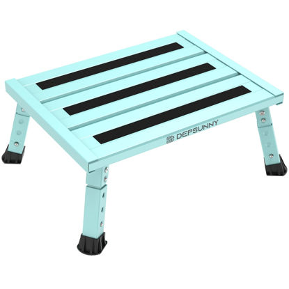 Picture of DEPSUNNY Adjustable Height Aluminum RV Step, Stable Foldable Platform Step Stool, Supports Up to 1,000 lb, Non-Slip Rubber Feet and Platform Mat, Easy to Carry (Green)