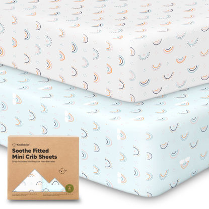 Picture of 2-Pack Mini Crib Sheets Fitted, Pack and Play Sheets - Organic Cotton Pack N Play Sheets for Pack and Play Mattress, Playard Baby Crib Sheets, Jersey Crib Sheets Neutral for Boys (Jolly Rainbow)
