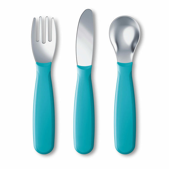 Picture of NUK Kiddy Cutlery Bundle, Includes 1 Fork, 1 Knife, & 1 Spoon, Durable Stainless Steel, BPA & Latex-Free, 18+ Months