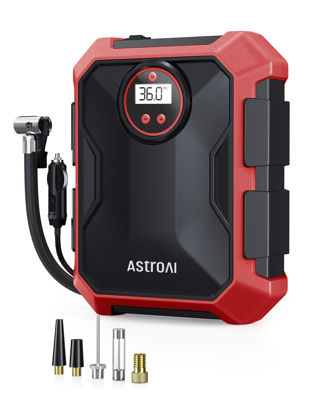 Picture of AstroAI Portable Air Compressor and Tire Inflator - 12V DC Auto Accessory with LED Light and Digital Display - 100PSI for Car, Bicycle and Other Tires