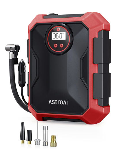 Picture of AstroAI Portable Air Compressor and Tire Inflator - 12V DC Auto Accessory with LED Light and Digital Display - 100PSI for Car, Bicycle and Other Tires