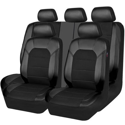Picture of CAR PASS Leather and 3D Air Mesh Universal Fit Car Seat Covers, for Sedans,Trucks,Suvs,Airbag Compatible,Zipper Design and Reserved Opening Holes for Headrest(Full Set, Black and Black)