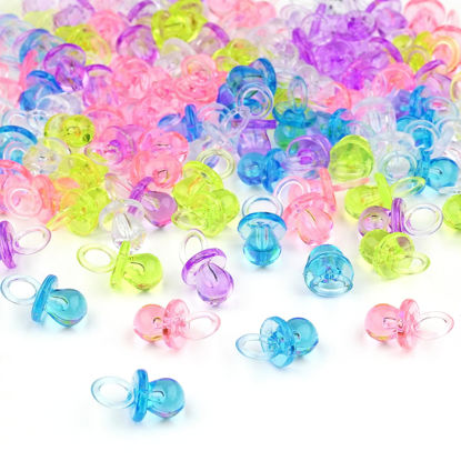 Picture of 150 Mini Pacifiers for Baby Shower Game(5 Color), 0.86 Inch Plastic Pacifiers for Baby Shower, Gender Reveal Party Favors Table Decoration, Multicolor