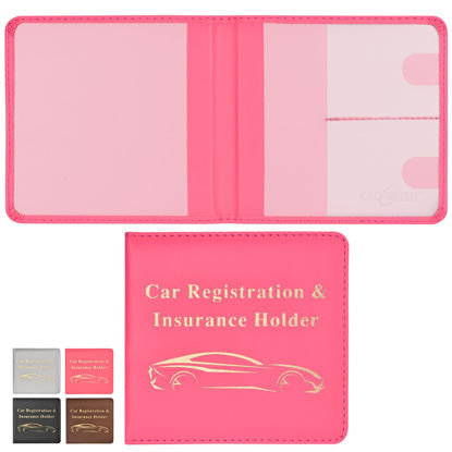 Picture of Cacturism Car Registration and Insurance Holder, Vehicle Glove Box Car Organizer Men Women Wallet Accessories Case for Cards, Essential Document, Driver License, Hot Pink